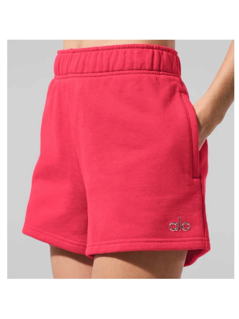ALO Yoga Candy Red Accolade Shorts and Crew Socks
